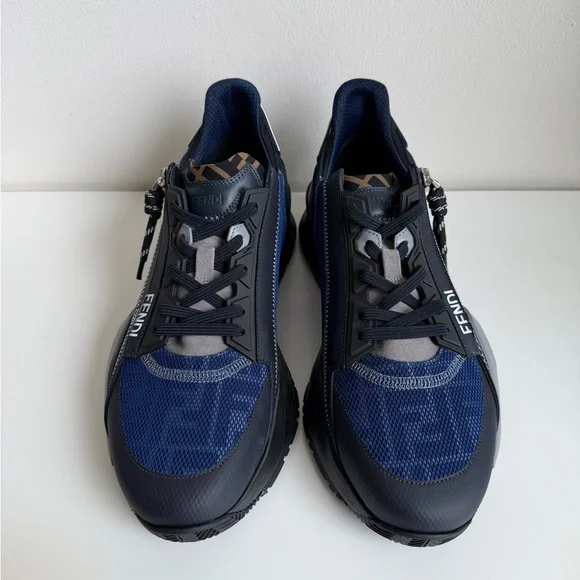 Fendi Blue & Black Runner Sneakers with Zipper Detail